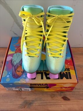 Impala Pastel Lime Ombre Roller Skates with Yellow Laces